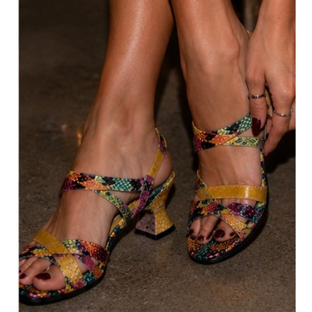 Y2K Spring Step L’Artiste Multicolor Snakeskin Leather Sandals Kitten Heel EU 37 - Picture 13 of 13